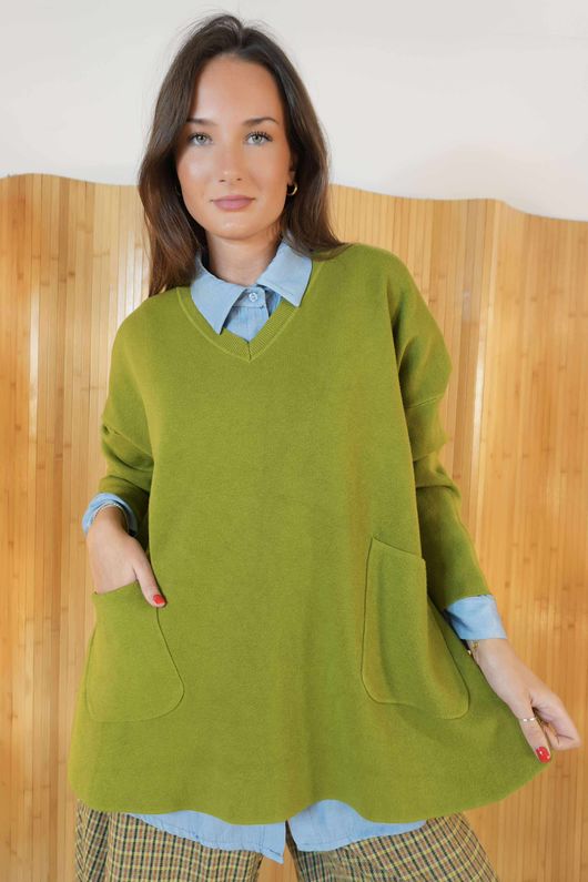 Purdy V Neck Luxury Blanket Knit Olive